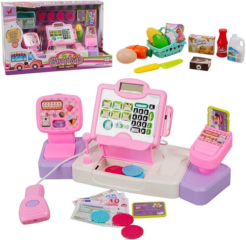 Игровой набор детский касса, Кассовый аппарат SHOPKINS с набором продуктов, со звуковыми эффектами, игрушечный Магазин Супермаркет