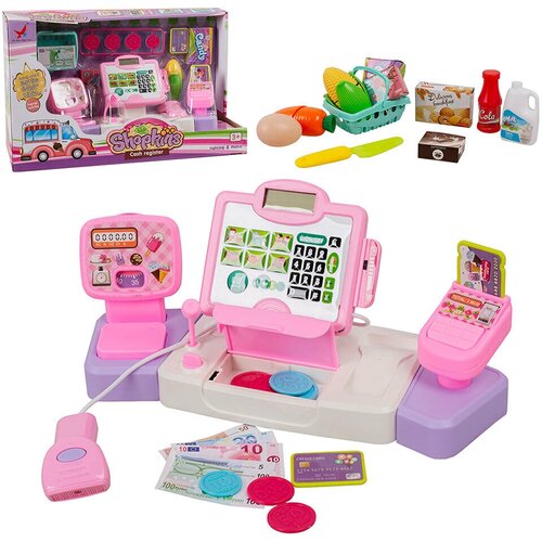 Игровой набор детский касса, Кассовый аппарат SHOPKINS с набором продуктов, со звуковыми эффектами, игрушечный Магазин Супермаркет