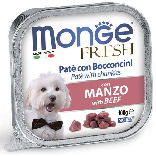 Monge Dog Fresh влажный корм для взрослых собак с говядиной 100 г (32 шт в уп) мираторг selection влажный корм для собак мелких пород старше 1 года с ягненком паштет в ламистерах 100 г