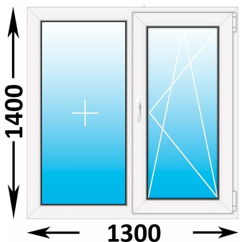 Пластиковое окно MELKE Lite 60 двухстворчатое 1300x1400, с однокамерным энергосберегающим стеклопакетом (ширина Х высота) (1300Х1400)