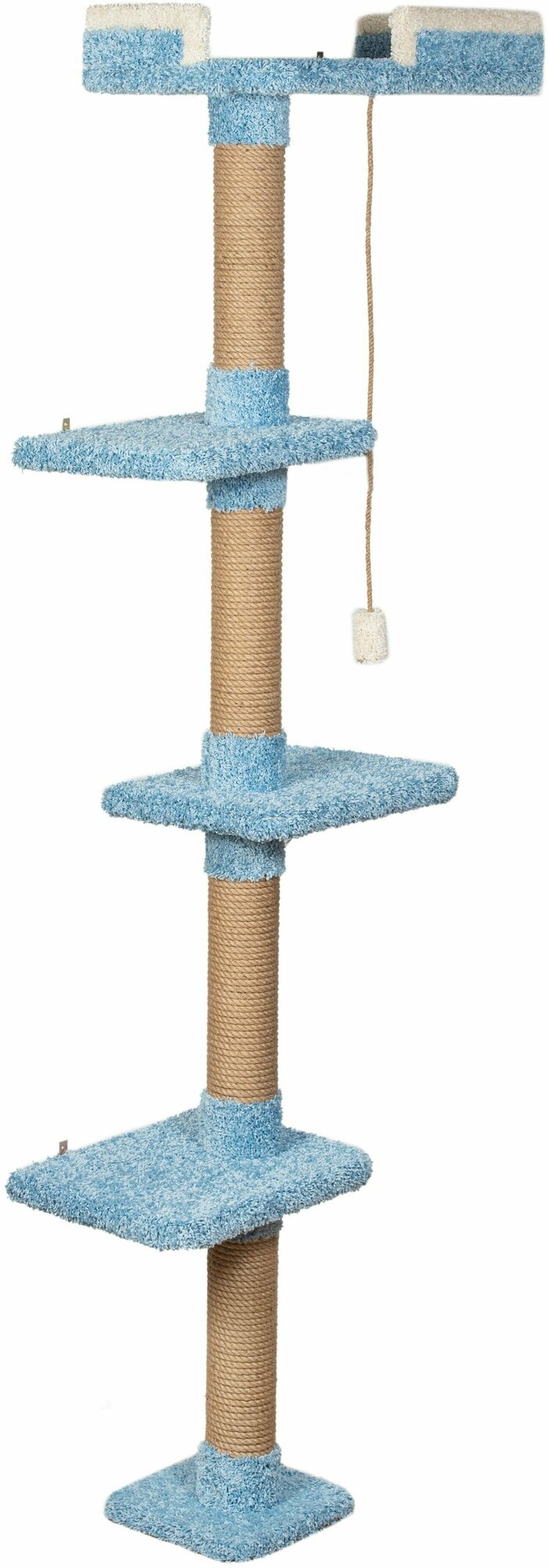 Высокая когтеточка-столбик с лежанкой для кошки угловая "Прыгун" голубой - фотография № 3
