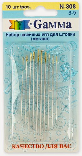 Изображение товара Gamma N-308 Иглы ручные для штопки №3-9, удлиненные, блистер 10 шт, для швейных работ