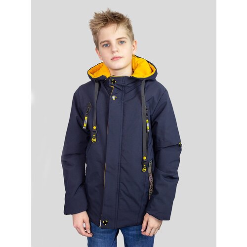 Куртка демисезонная для мальчиков, цвет темно - синий с оранжевым капюшоном, размер 122 (мод. 2328), арт. 9144