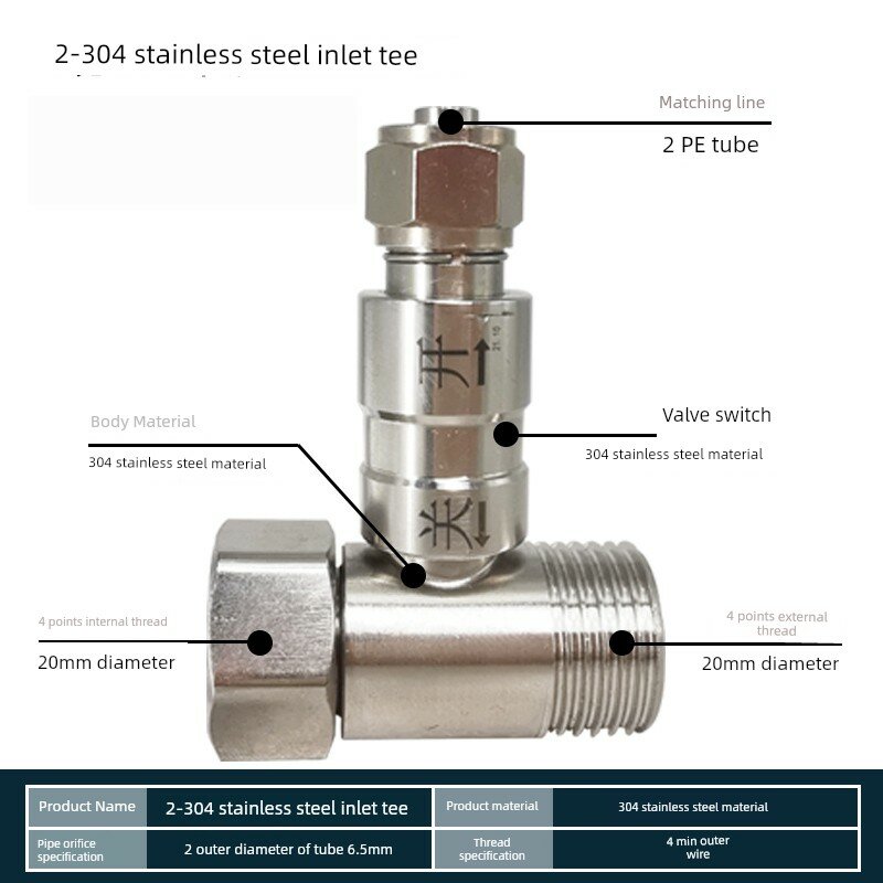 Тройник 1/4" из нержавейки с нажимным механизмом и лентой птфэ для воды