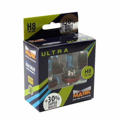 фото Лампа галогенная маяк ultra super white +30% 12v h8 35w 2 шт 82820sw+30