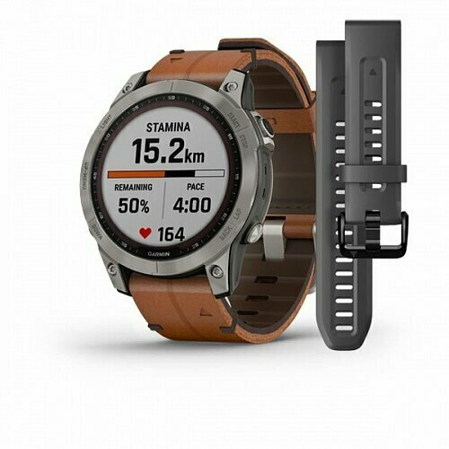 Garmin Fenix 7 Sapphire Solar титановый серый с коричневым кожаным ремешком 13899000₽