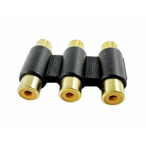 Переходник 3 x RCA гнездо - 3 x RCA гнездо пластик позолоченный ( 1 штука)