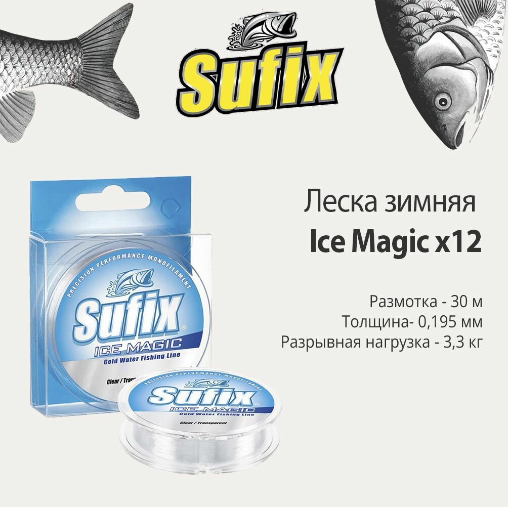 Леска зимняя SUFIX Ice Magic x12 прозрачная 30м 0.195мм 3,3кг