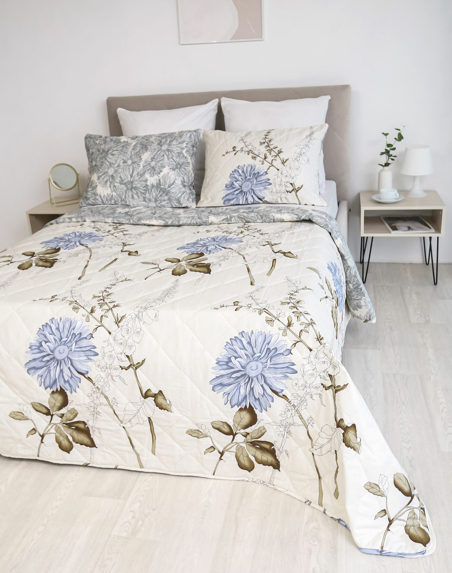 фото Уценка! Стеганое двухстороннее покрывало SB-006 Elintale (кремовый), 215x240