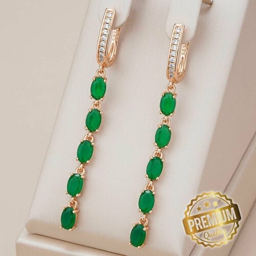 Серьги с подвесками Rigant, фианит, размер 55 мм, зеленый