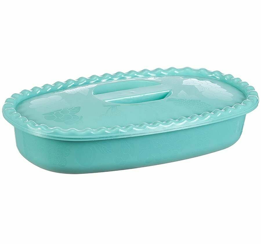 фото Миска прямоугольная с крышкой 2,7 л (аквамарин)