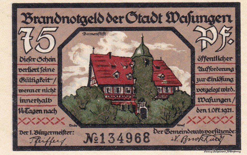 Германия (Веймарская Республика) Вазунген 75 пфеннигов 1921 г. (№2) (3)