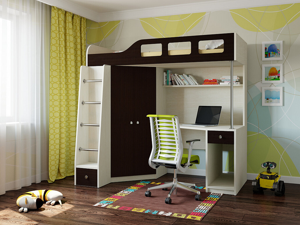 фото Астра-7 кровать чердак Дуб Молочный Венге