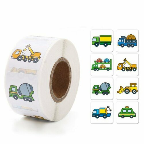 Наклейка бумага Рабочий транспорт d 25 см 500 шт в рулоне 3х65х65 см 338₽