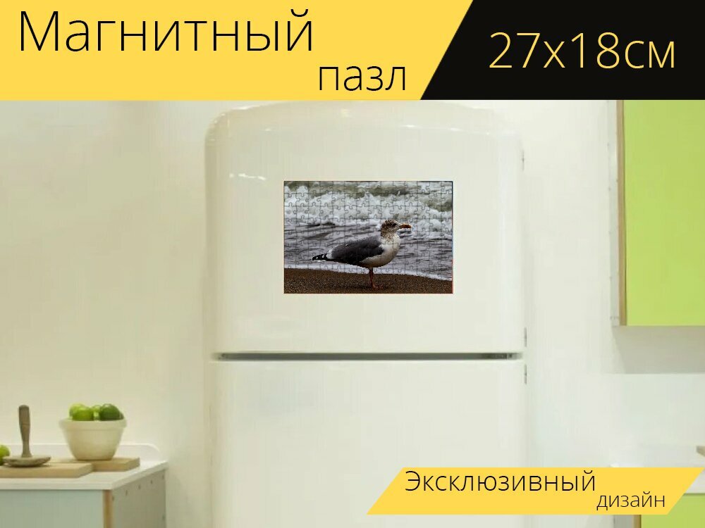 Магнитный пазл "Черная чайка, чайка, птица" на холодильник 27 x 18 см.