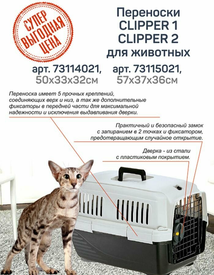 Переноска CLIPPER 1 для кошек и собак мини пород, пластик, 50х33х32 - фотография № 6