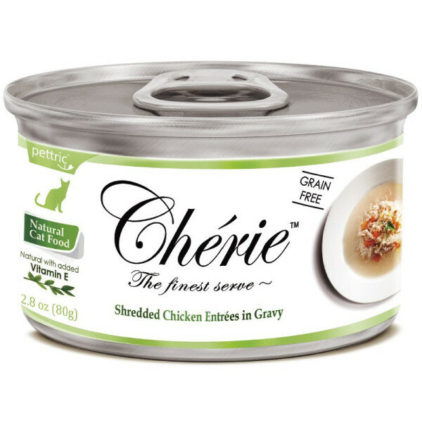 Корм влажный Pettric Cherie Shredded Chicken, для взрослых кошек, с курицей и овощами в подливе, 960г ( 80г х 12шт. )
