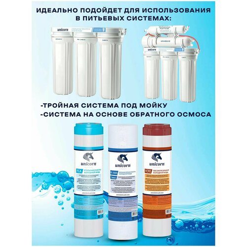 фото Комплект картриджей для фильтра под мойку умягчающий, профи жесткость, защищает от накипи unicorn