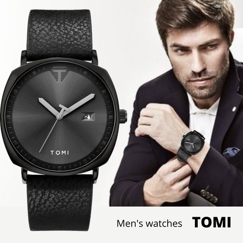 фото Наручные часы tomi мужские кварцевые кожаный ремешок, черный grandtur