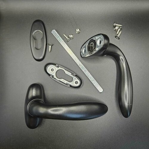 Ручка нажимная Stublina для профильных дверей с накладкой на цилиндр, черный (ral 9005)