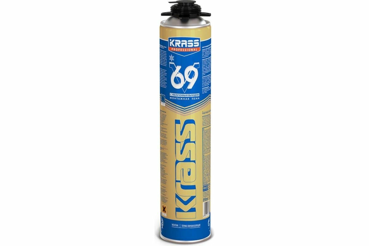 Монтажная пена KRASS Professional v69 пистолетная, зима, 0.89 л подарок на день рождения мужчине, любимому, папе, дедушке, парню