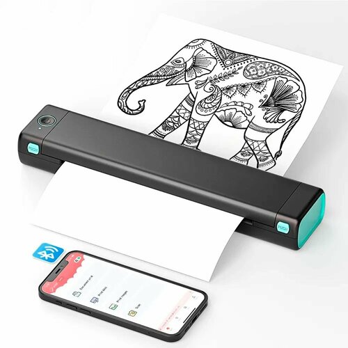 Тату принтер термокопировальный с Bluetooth на аккумуляторе AIMO M08F Black (принтер для тату) черный