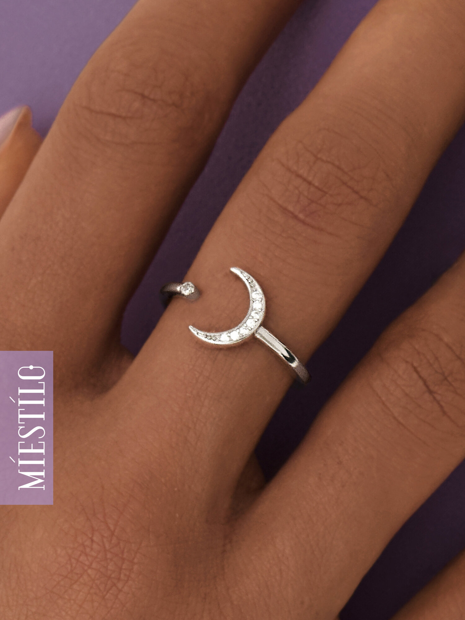 Кольцо на два пальца MIESTILO ювелирное тонкое луна, серебро, 925 проба, родирование, фианит, циркон