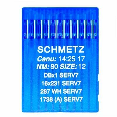 Иглы для промышленных швейных машин Schmetz, тонкая колба 1738/DBx1 SERV7 №80, 10 шт.