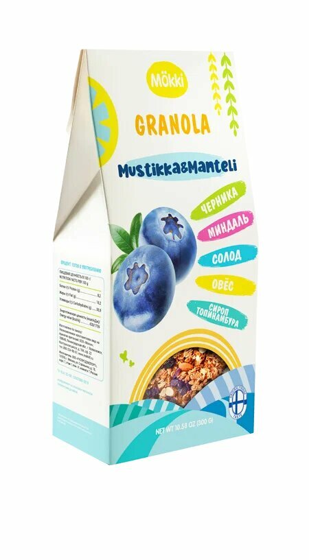 Mokki Натуральная гранола без сахара Granola черника-миндаль 300г