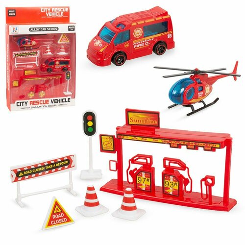 Детский набор металлический Пожарная служба с аксессуарами, TONGDE машины efko игровой набор спецтехника пожарная машина 8 предметов
