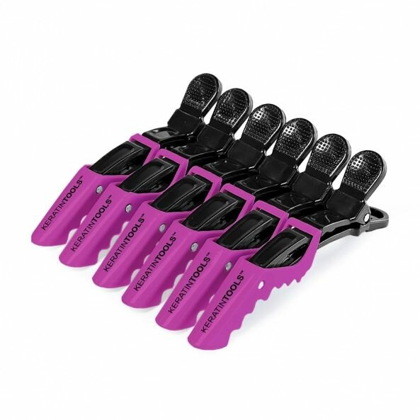 Зажимы пластиковые крокодилы Keratin Tools Розовые 6 шт, для мастеров кератина, парикмахеров — фото 1