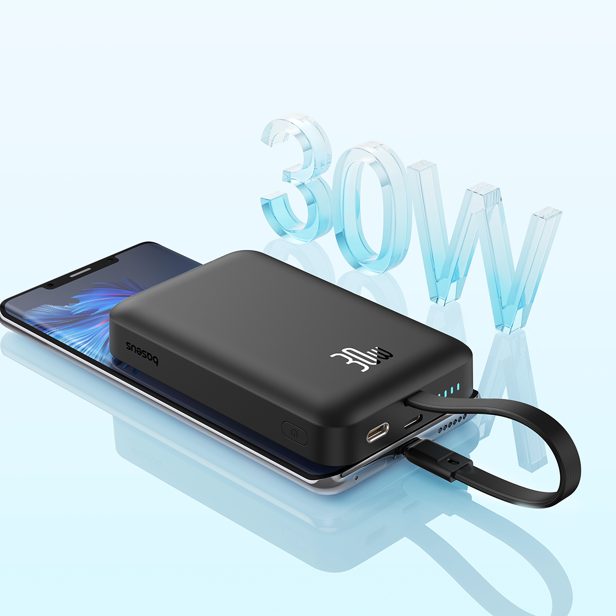 Портативный магнитный аккумулятор Baseus 30W 10000 мАч Magnetic Mini Fast Charging со встроенным кабелем USB-C (Черный) — фото 1