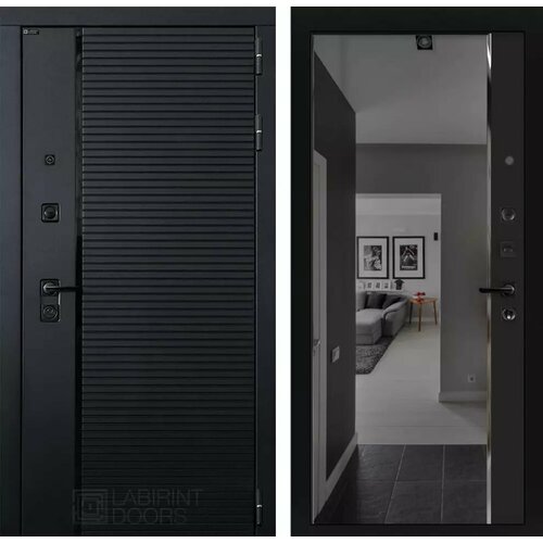 Входная дверь PIANO с внутренней панелью зеркало панорама черный кварц, размер по коробке 960х2050 левая