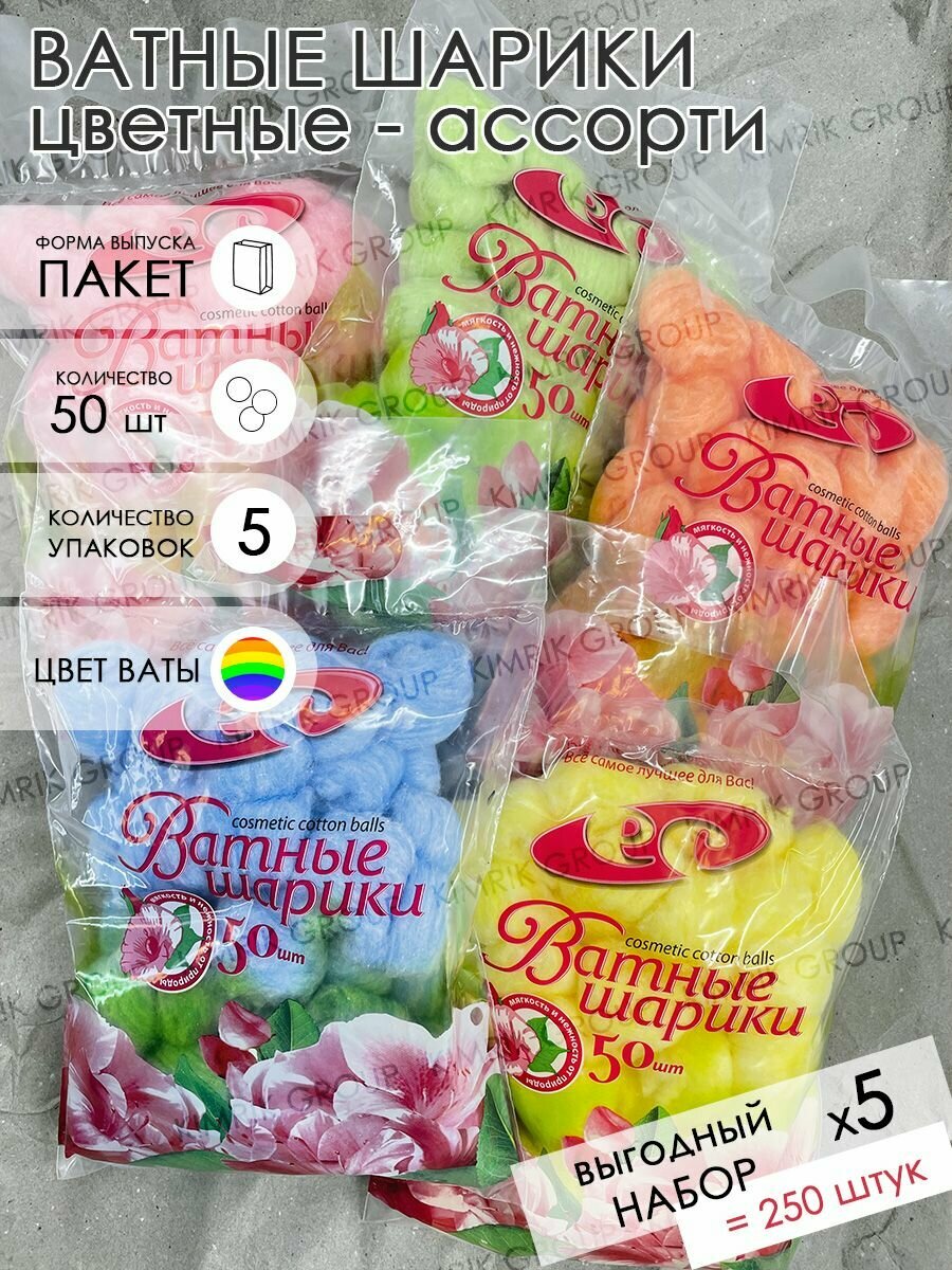 Картинки Цветные ватные шарики, ассорти 250 шт. Емельянъ Савостинъ
