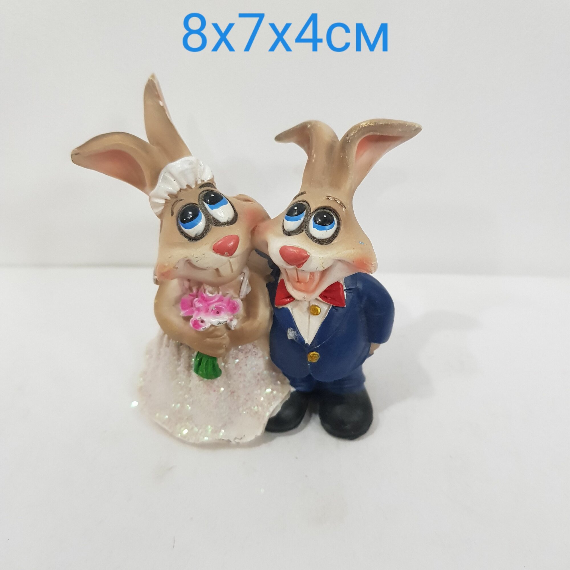 Статуэтка декоративная "Жених и Невеста" Зайки-Кролики 8х7х4см, полистоун 1238В