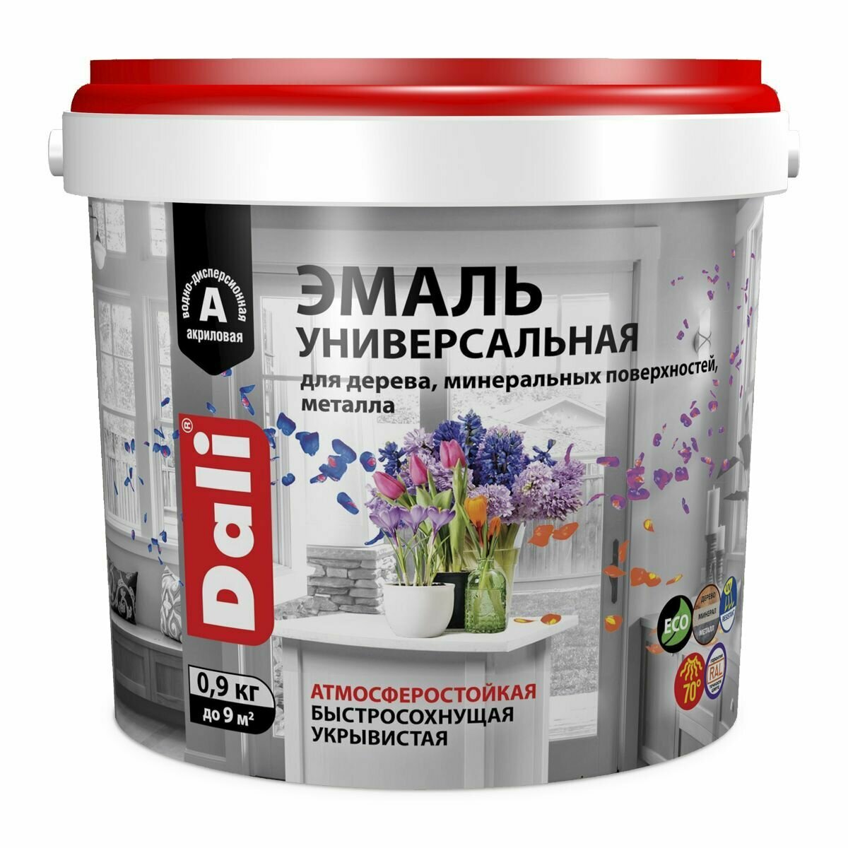 Эмаль универсальная акриловая полуматовая Dali (09кг) коричневый RAL 8017