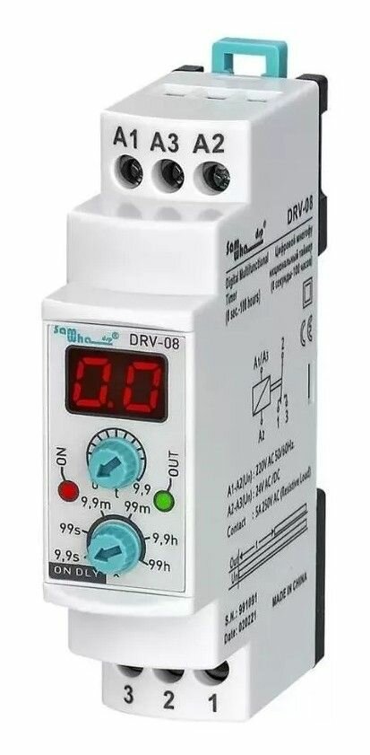 фото Многофункциональное модульное реле времени 220V AC/ 24V AC/DC Samwha DRV-08