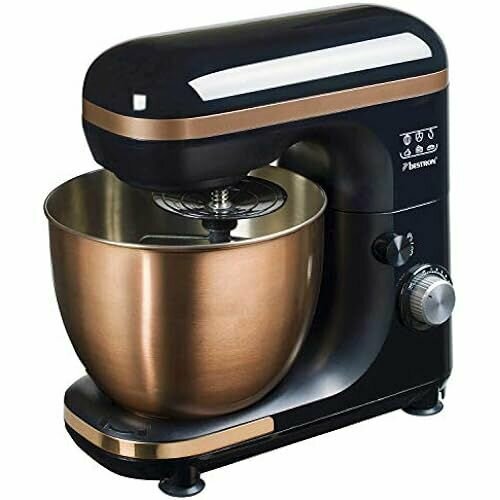 Кухонный комбайн Bestron 4-в-1 7 уровней скорости включает венчик насадку для теста и миксер с защитой от брызг и чашей для смешивания объемом 25 л 1000 Вт цвет медь 2397600₽