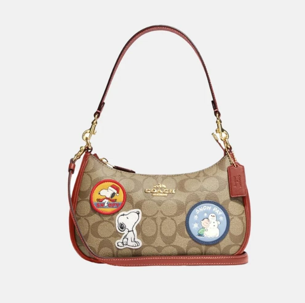 фото Сумка женская Coach "Teri" Shoulder Bag In Canvas Snoopy Khaki