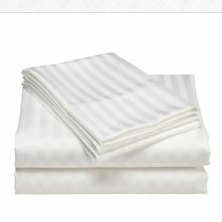 Простыня белая "Страйп полисатин" двух спальная 200x215 см в полоску