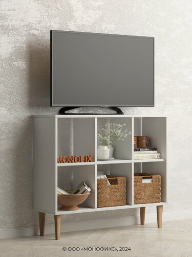 Изображение товара Белый стеллаж деревянный MONOFIX одос для книг, игрушек, цветов, 6 секций горизонтальный