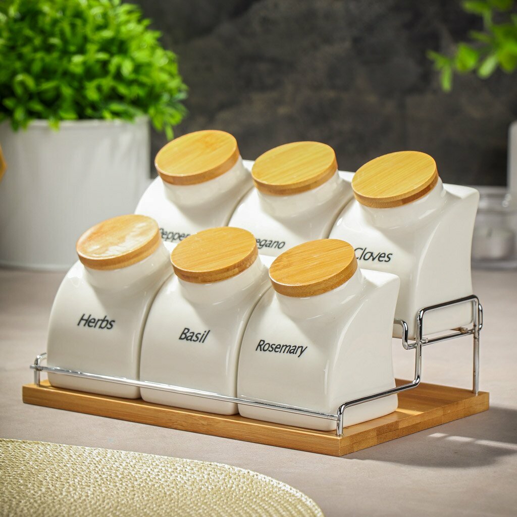 фото Набор для специй керамика, 22 см, 6 шт, на подставке, белый, Y6-2294