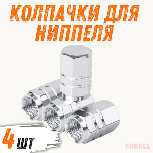 Колпачки для ниппеля, колес авто, шин велосипеда, шестигранный вентиль, 4 шт. ForAll серебристые