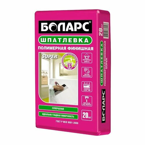 Шпаклевка полимерная боларс супер финишная белая 20 кг 939₽