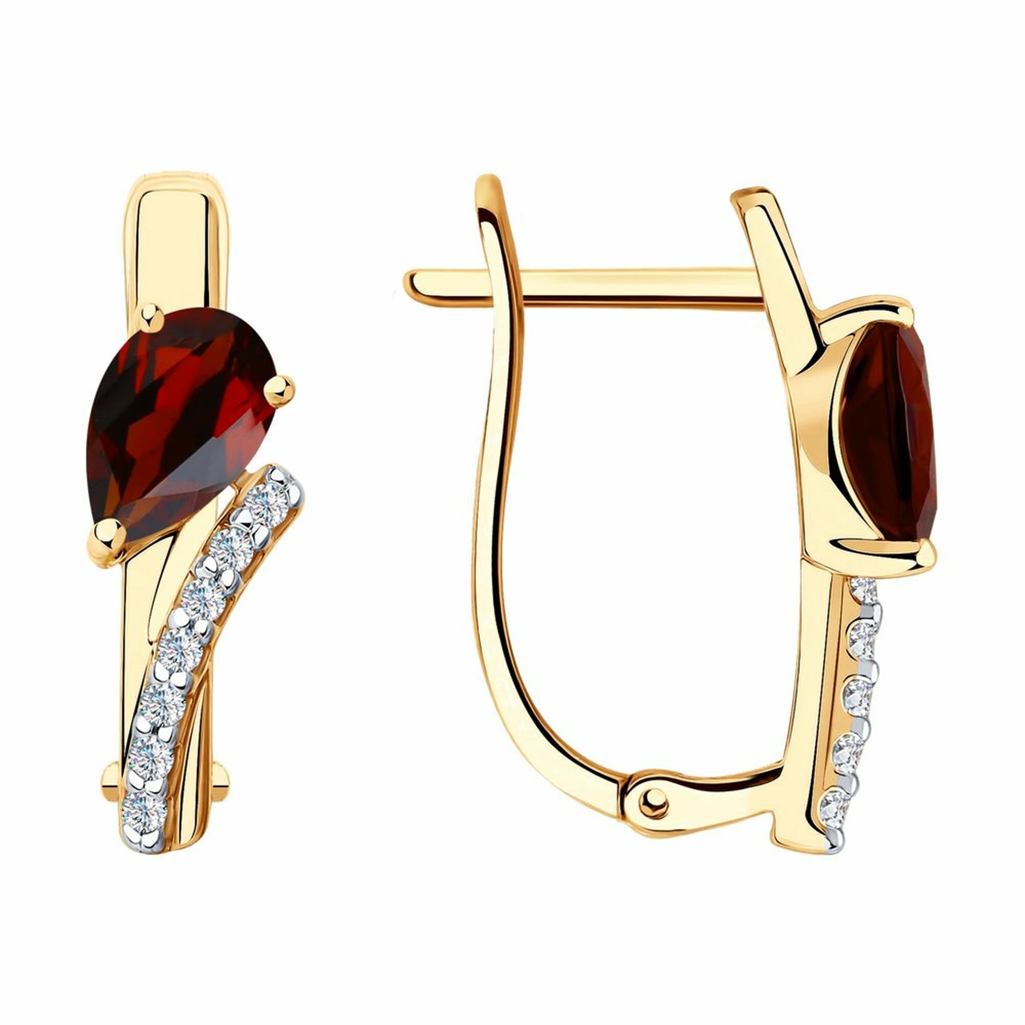 Серьги Diamant online, красное золото, 585 проба, фианит, гранат