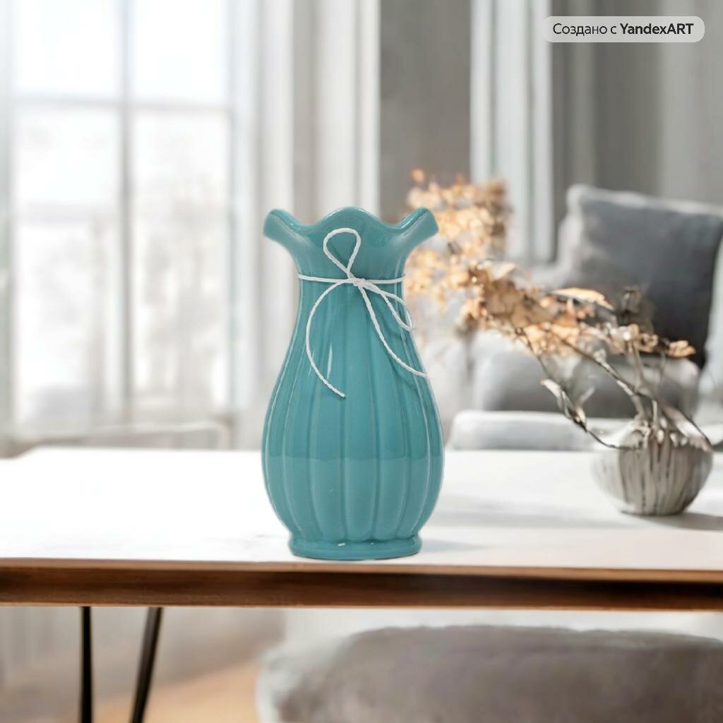 Ваза Ismat Decor "VM-72LT", керамика, настольная, голубая, высота 24см, диаметр 12см — фото 1