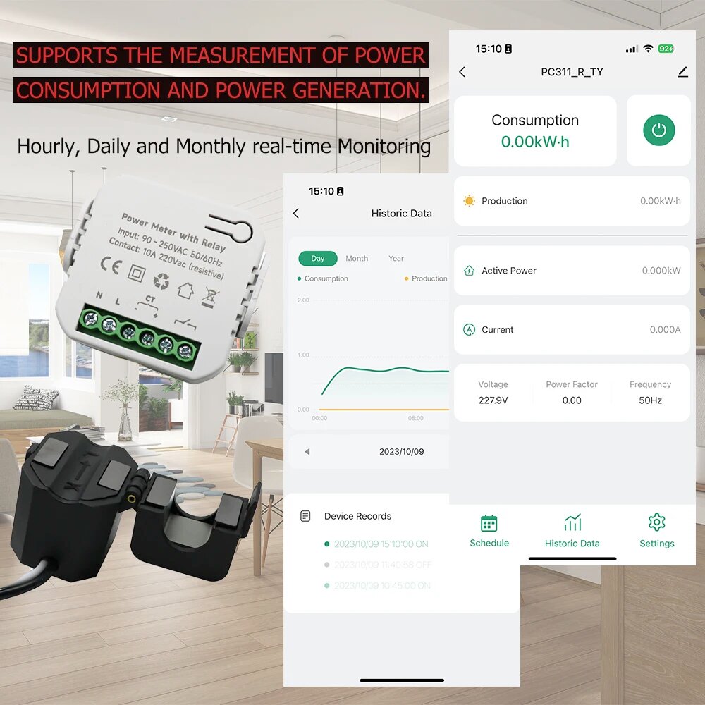 Ваттметры EARUELECTRIC Туя умный счетчик электроэнергии с реле 220В, Caliper 80A