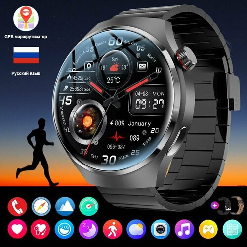 фото Умные часы smart watch premium 4 pro, edition 2024, 46мм, 3 ремешка в комплекте, (наручные часы для айфон/андроид) электронные sacosding