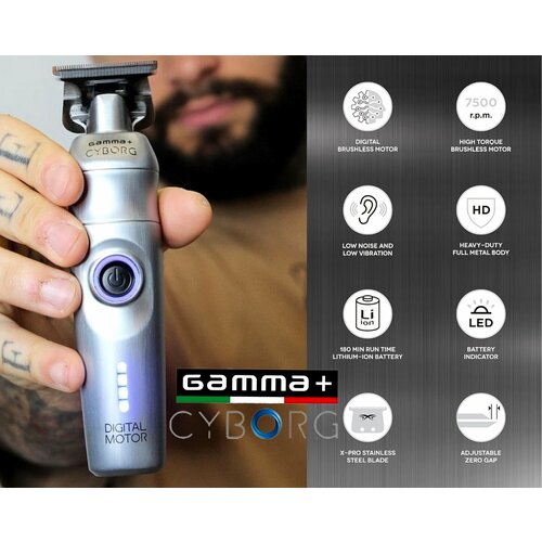 Мощный и тихий Профессиональный триммер GAMMA+ CYBORG для окантовки и бороды с бесщёточным мотором