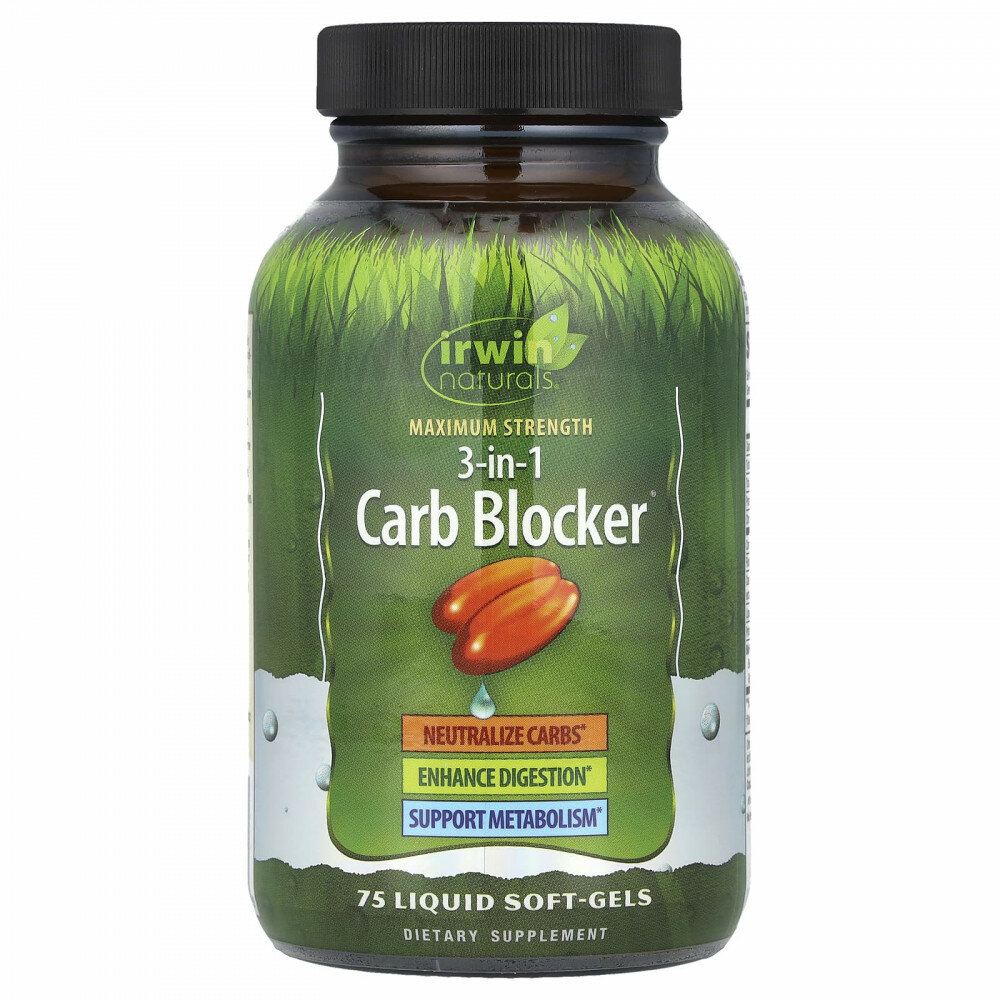 Irwin Naturals, Carb Blocker, блокатор углеводов 3-в-1, максимальный эффект, 75 капсул с жидкостью